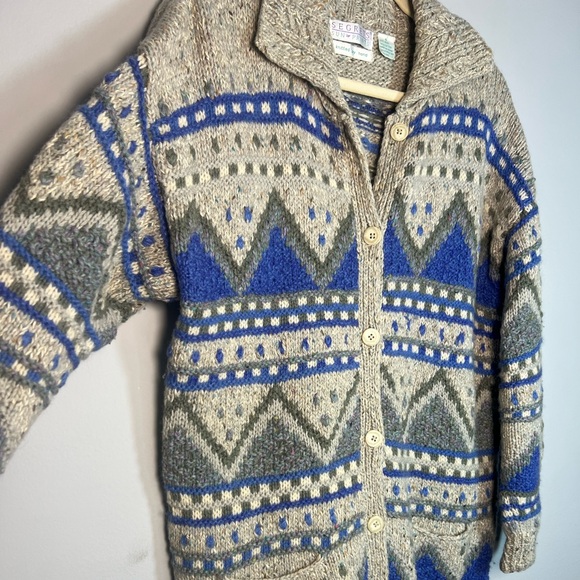 VTG Segrets Sun Prints Fair Isle Norwegian Design Wool Blend Cardigan Sweater S - Picture 2 of 6